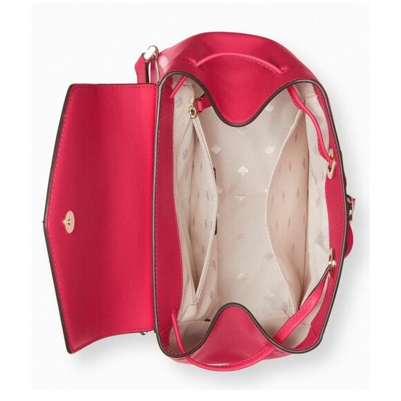 New Kate Spade Lizzie Saffiano Leather Medium Flap Backpack Bikini Pink - Picture 4 of 4